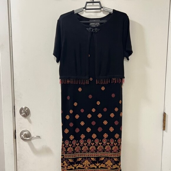 Carole Little Oriental Inspired Round Neck Dress with Mock Short Cardigan Sz 10 - Picture 5 of 11